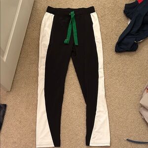 Like New Athleta Black and White Leggings with Green Accent
